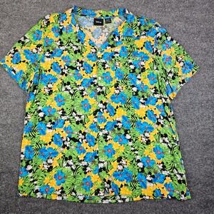 Disney Mickey Mouse Tropical Hawaiian Button Up Shirt Men's XXL Rayon Floral‎